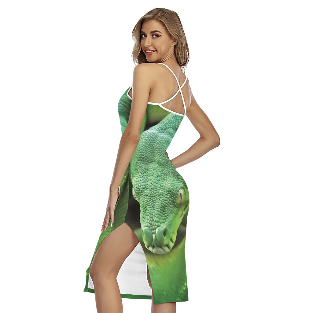 Green Reticulated Python Snake Print Cross Back Cami Dress