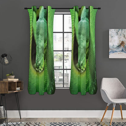 Green Reticulated Python Snake Print Curtain