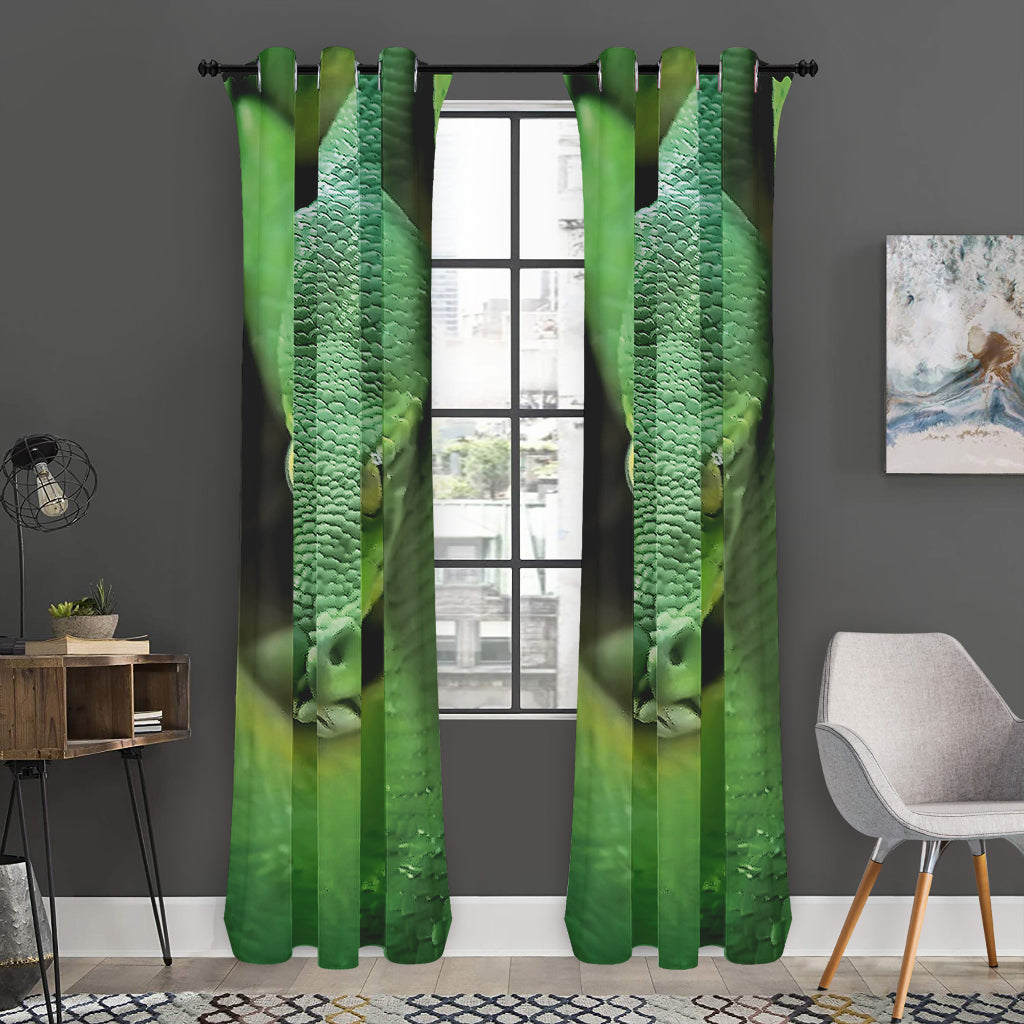 Green Reticulated Python Snake Print Curtain