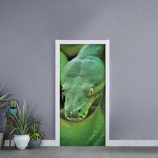 Green Reticulated Python Snake Print Door Sticker