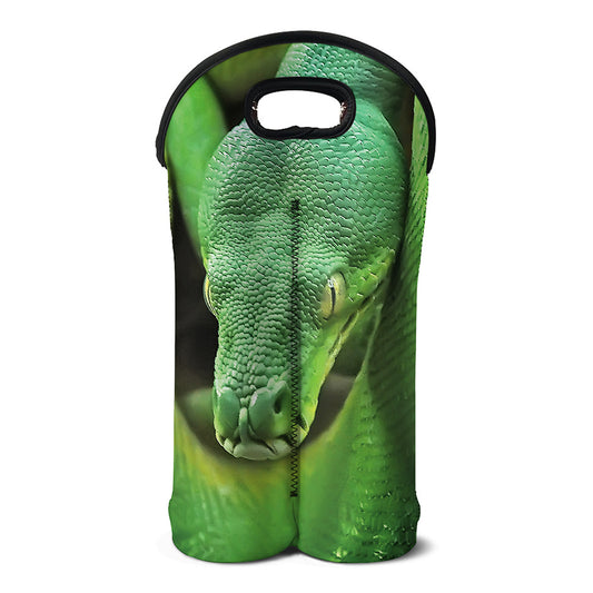 Green Reticulated Python Snake Print Double Neoprene Wine Tote