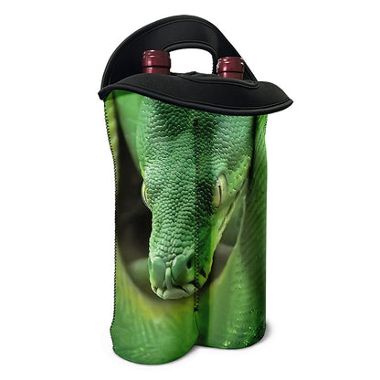 Green Reticulated Python Snake Print Double Neoprene Wine Tote