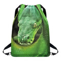 Green Reticulated Python Snake Print Drawstring Backpack
