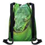 Green Reticulated Python Snake Print Drawstring Backpack