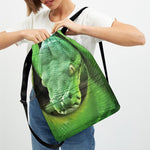 Green Reticulated Python Snake Print Drawstring Backpack