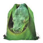 Green Reticulated Python Snake Print Drawstring Bag