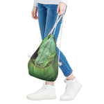Green Reticulated Python Snake Print Drawstring Bag