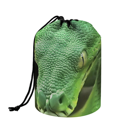Green Reticulated Python Snake Print Drawstring Makeup Bag