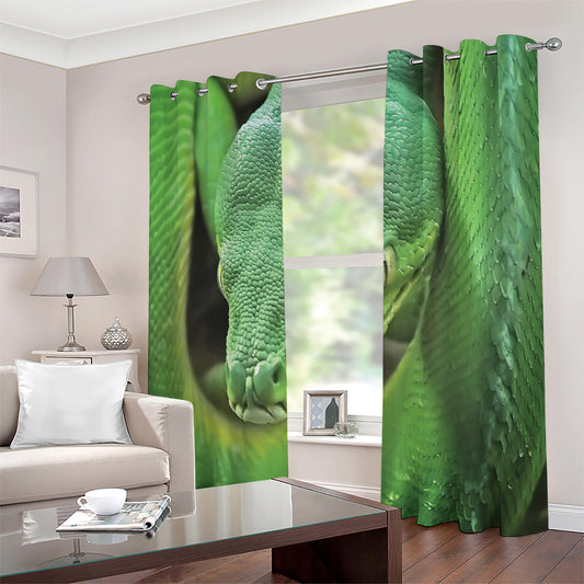 Green Reticulated Python Snake Print Extra Wide Grommet Curtains