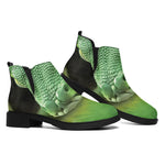 Green Reticulated Python Snake Print Flat Ankle Boots