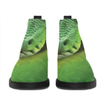 Green Reticulated Python Snake Print Flat Ankle Boots