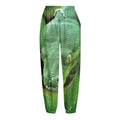 Green Reticulated Python Snake Print Fleece Lined Knit Pants