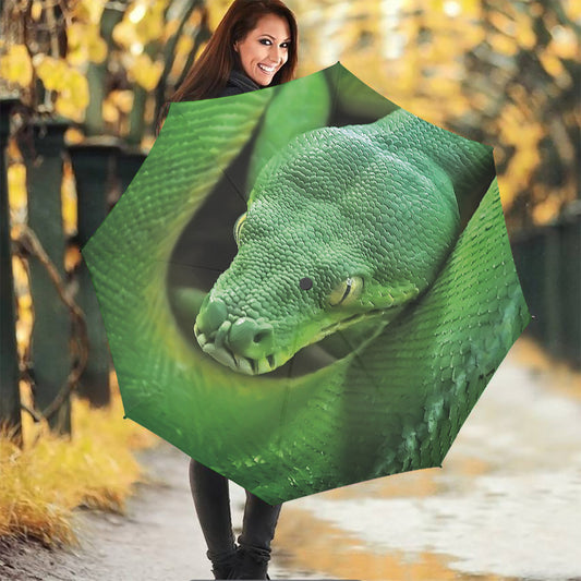 Green Reticulated Python Snake Print Foldable Umbrella