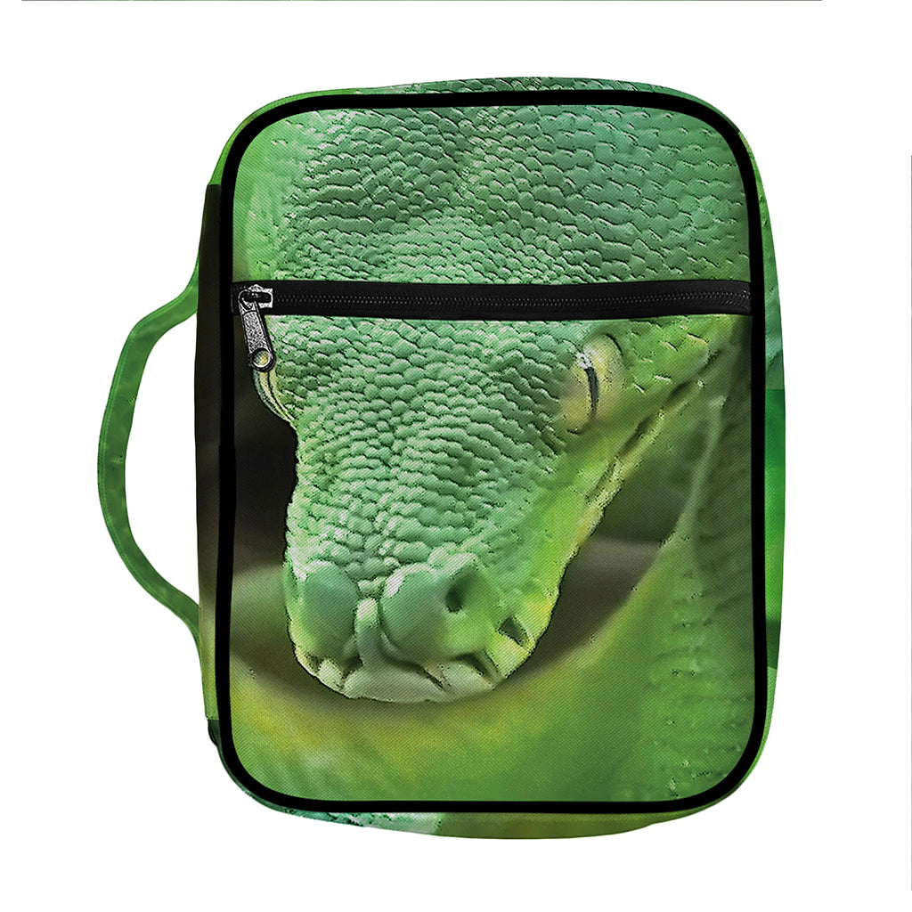 Green Reticulated Python Snake Print Front Pocket Bible Bag