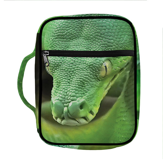Green Reticulated Python Snake Print Front Pocket Bible Bag