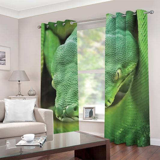 Green Reticulated Python Snake Print Grommet Curtains