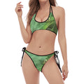 Green Reticulated Python Snake Print Halter Scoop Tie Side Bikini