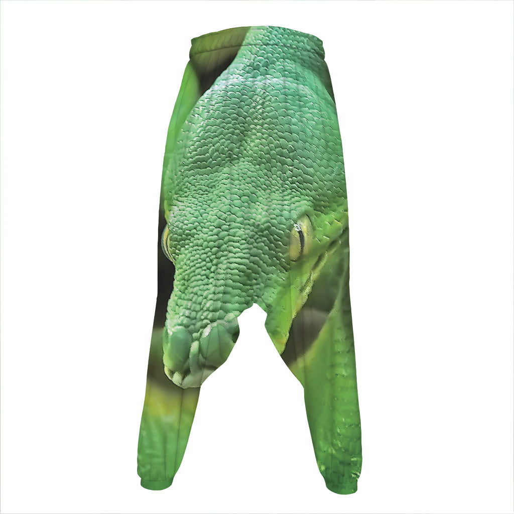 Green Reticulated Python Snake Print Hammer Pants