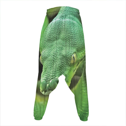 Green Reticulated Python Snake Print Hammer Pants