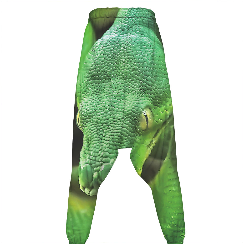 Green Reticulated Python Snake Print Hammer Pants