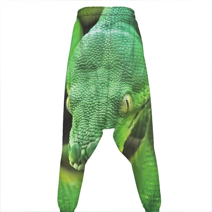 Green Reticulated Python Snake Print Hammer Pants
