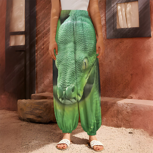 Green Reticulated Python Snake Print Harem Pants