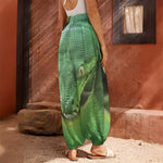 Green Reticulated Python Snake Print Harem Pants