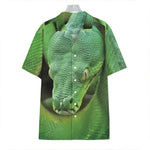 Green Reticulated Python Snake Print Hawaiian Shirt