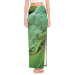Green Reticulated Python Snake Print High Slit Maxi Skirt