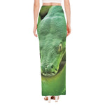 Green Reticulated Python Snake Print High Slit Maxi Skirt