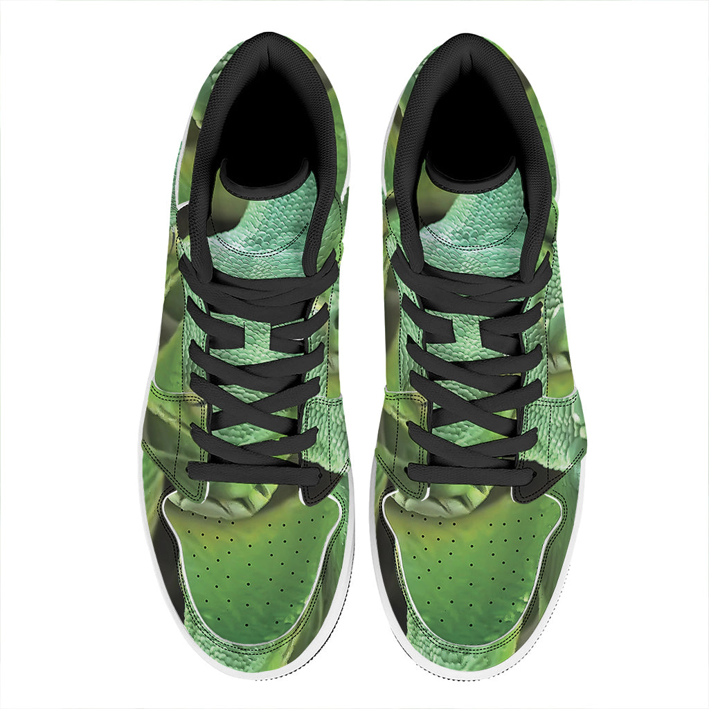 Green Reticulated Python Snake Print High Top Leather Sneakers