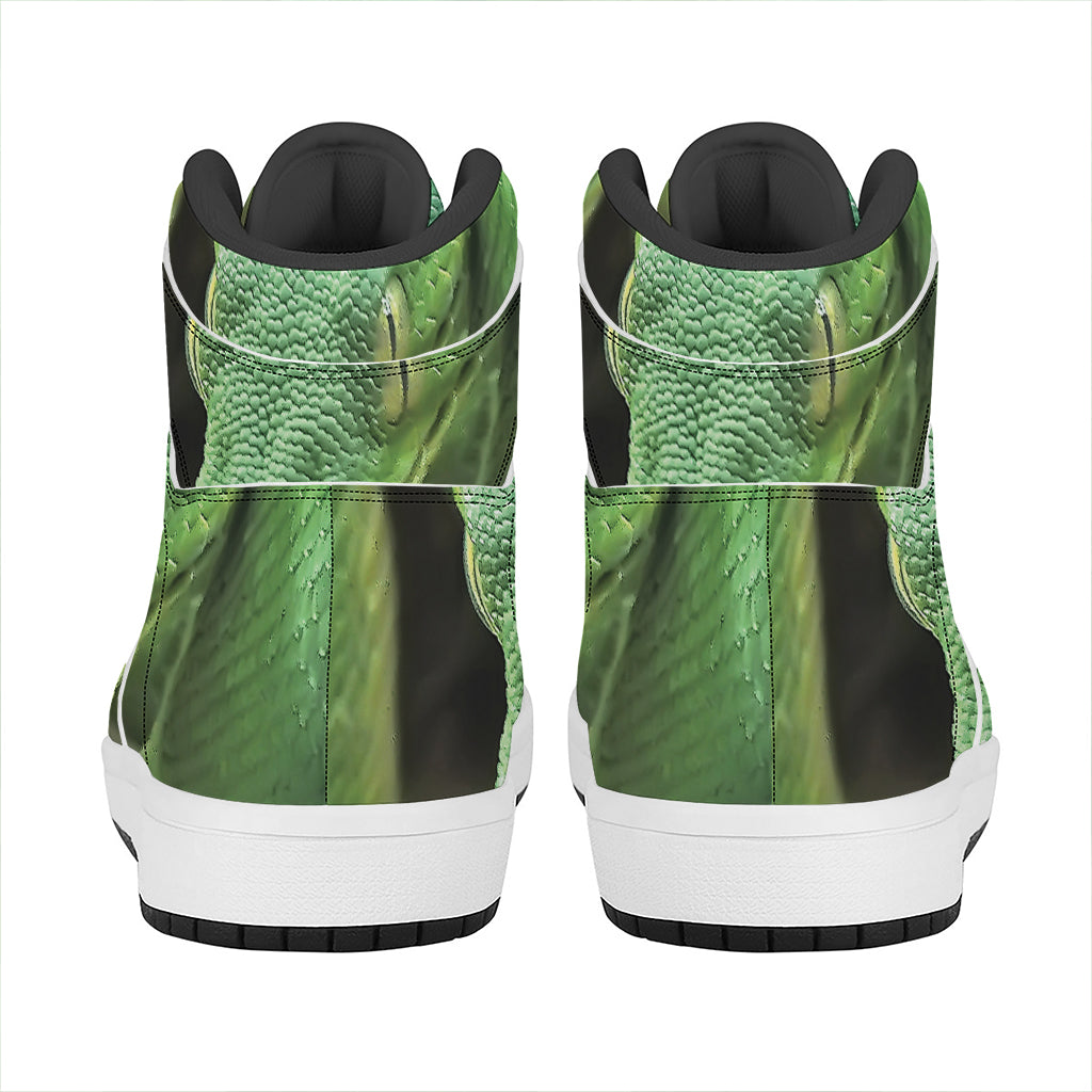 Green Reticulated Python Snake Print High Top Leather Sneakers
