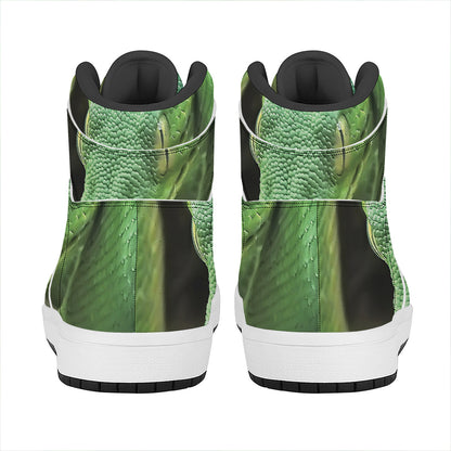 Green Reticulated Python Snake Print High Top Leather Sneakers