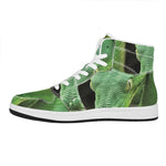Green Reticulated Python Snake Print High Top Leather Sneakers