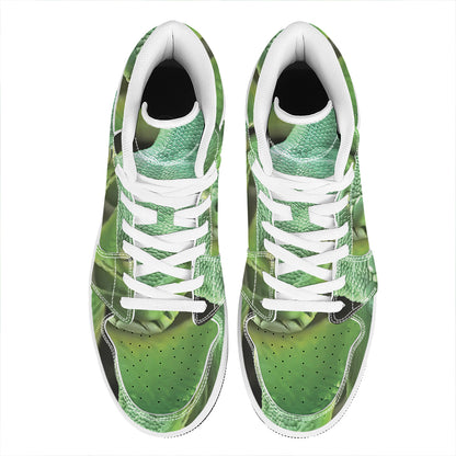 Green Reticulated Python Snake Print High Top Leather Sneakers