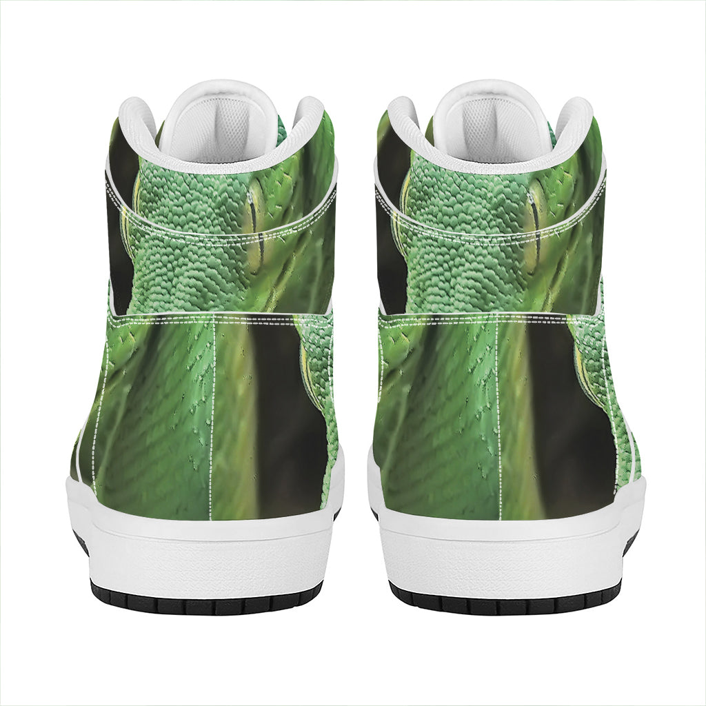 Green Reticulated Python Snake Print High Top Leather Sneakers