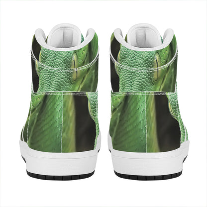 Green Reticulated Python Snake Print High Top Leather Sneakers