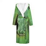 Green Reticulated Python Snake Print Hooded Bathrobe