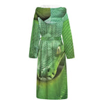 Green Reticulated Python Snake Print Hooded Bathrobe