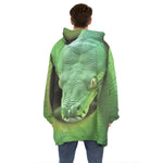Green Reticulated Python Snake Print Hoodie Blanket