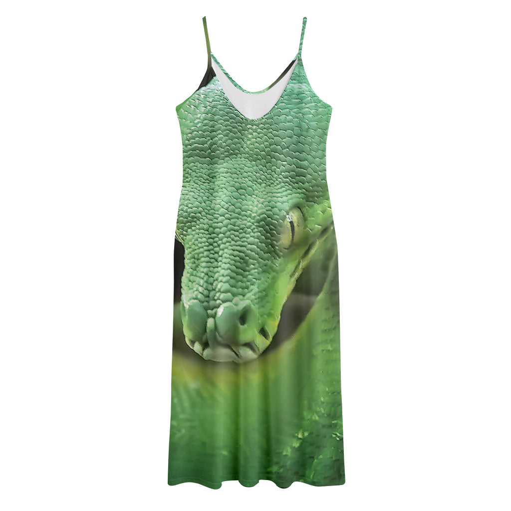 Green Reticulated Python Snake Print Jersey Midi Cami Dress