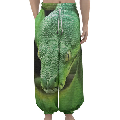 Green Reticulated Python Snake Print Lantern Pants