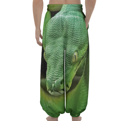 Green Reticulated Python Snake Print Lantern Pants