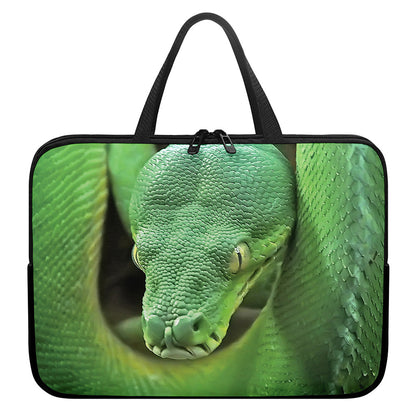 Green Reticulated Python Snake Print Laptop Sleeve With Handle