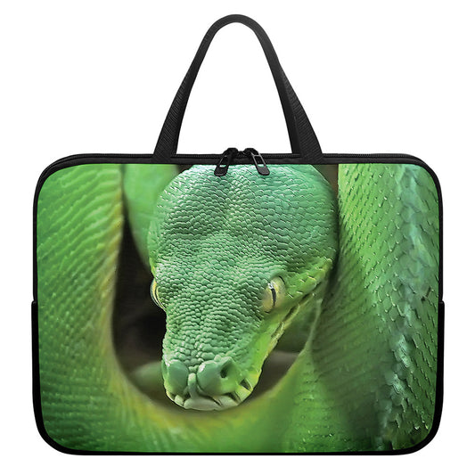 Green Reticulated Python Snake Print Laptop Sleeve With Handle