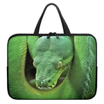 Green Reticulated Python Snake Print Laptop Sleeve With Handle