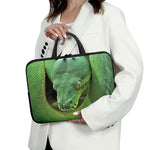 Green Reticulated Python Snake Print Laptop Sleeve With Handle
