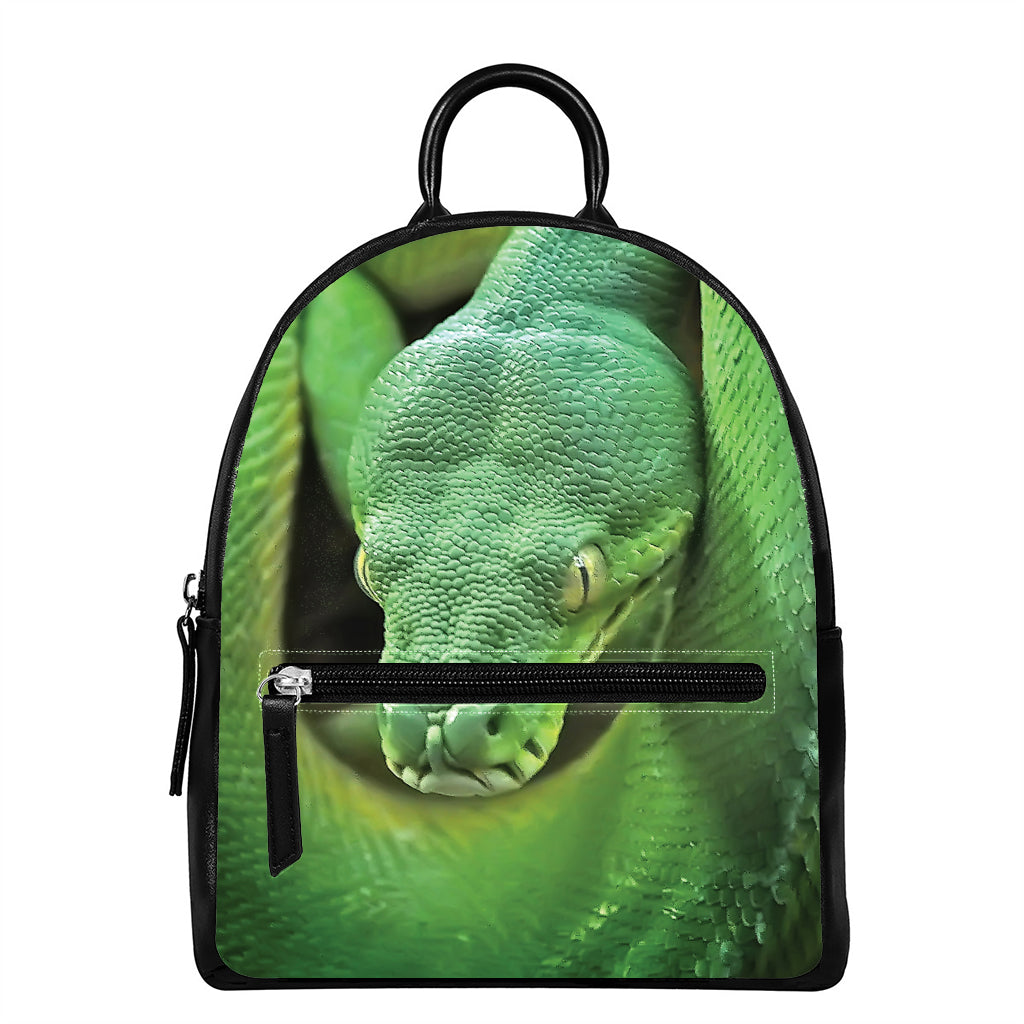 Green Reticulated Python Snake Print Leather Backpack