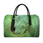 Green Reticulated Python Snake Print Leather Duffle Bag