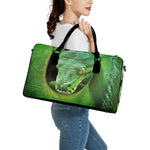 Green Reticulated Python Snake Print Leather Duffle Bag